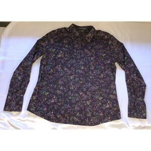 Eddie Bauer Shirt Button Up Stretch Floral Burgundy or Purple Womens Sz L